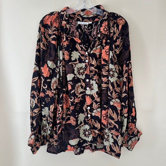 Roberta Roller Rabbit Tops - Roller Rabbit Women’s Soft Button Down Shirt Blouse Black Coral Beige Size XL